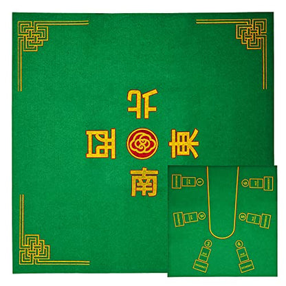 Mahjong and Pai Gow Poker Play Mat - 30" x 30" Green Felt Double Sided Mat - 2-n-1 Table Cover for Classic Chinese Tile Card Game - Slip Resistant Layout for Cards, Dominoes or Tiles - 2-4 Players