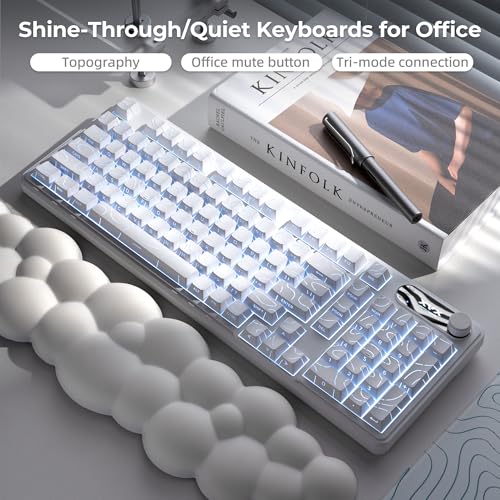 OHY XVX Wireless Keyboard,99Keys Quiet Typing Membrane Gaming Keyboard with Logo Display & Knob, RGB Backlit, USB C Rechargeable, 94 Keys PBT Keycap for Windows PC, Mac, Linux-White
