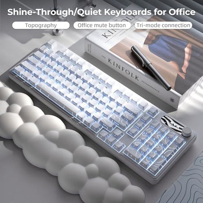 OHY XVX Wireless Keyboard,99Keys Quiet Typing Membrane Gaming Keyboard with Logo Display & Knob, RGB Backlit, USB C Rechargeable, 94 Keys PBT Keycap for Windows PC, Mac, Linux-White