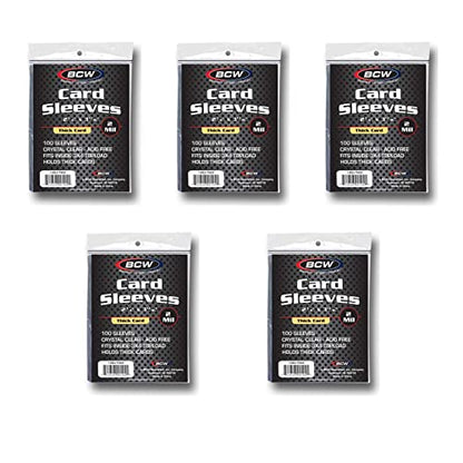 BCW Thick Trading Card Sleeve - 500 ct | Crystal Clear Polypropylene Protective Sleeves for Collectible Cards | Card Protector Sleeves Holds Trading Cards Up To 240pt | Fits Thick-Card Topload Holders