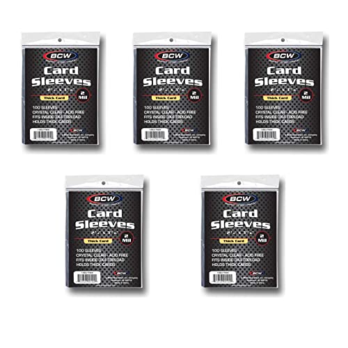 BCW Thick Trading Card Sleeve - 500 ct | Crystal Clear Polypropylene Protective Sleeves for Collectible Cards | Card Protector Sleeves Holds Trading Cards Up To 240pt | Fits Thick-Card Topload Holders