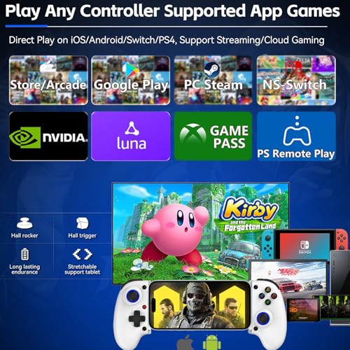 Megadream Mobile Gaming Controller for iPhone/Android - iPad/Tablet - Cloud Game - NS-Switch/PS4 - Turn Your Phone into a Gaming Console - PS5/Xbox Remote Play Streaming, Call of Duty, Diablo, White - color: White