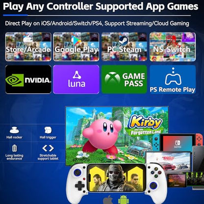 Megadream Mobile Gaming Controller for iPhone/Android - iPad/Tablet - Cloud Game - NS-Switch/PS4 - Turn Your Phone into a Gaming Console - PS5/Xbox Remote Play Streaming, Call of Duty, Diablo, White - color: White