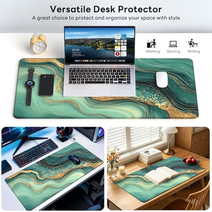 Large Gaming Mouse Pad, XL Desk Protector, Non-Slip Base | 31.5x15.7 in Extended Desk Mat with Stitched Edges for Keyboard, Work, Game, Office, Home PC and Laptop - color: Gold Marble