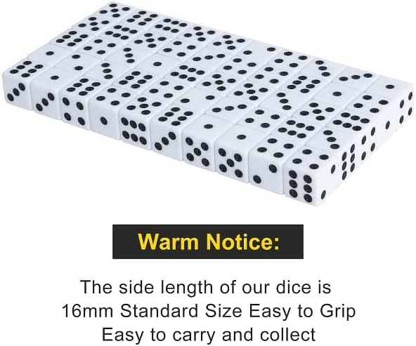 50 Pack 16MM White Dice - Six Sided Standard Opaque | Black Pips Dots, For Board Games, Group Event, Teaching Math