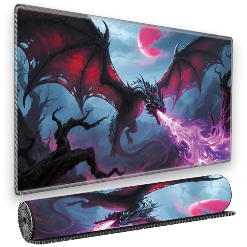 for MTG Playmat, for TCG Play Mat, 24 x 14 inches, Magic Game Card Mat Commander Playmat,Trading Card Inked Game Mat,Battle Game Rubber Non-Slip Mat - Watercolor Dark Dragon - color: Watercolor Dark Dragon