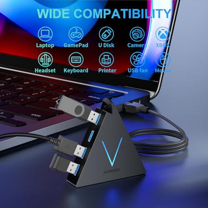 4-Port USB 3.0 Hub, FlyingVHUB USB Hub Tower with 2 ft Extended Cable,USB Splitter for Laptop,PC,PS4,PS5,Xbox,Mouse,Keyboard, Flash Drive, U-Disk (Black) - color: Black-A