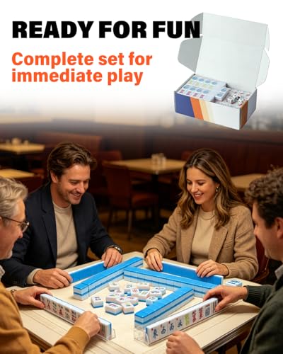 1.2" American Mahjong Tile Set, 166 Tiles + 4 Dice, Mahjong Tiles Only | Scratch-resistant melamine design,Clear engraved symbols, Easy handling, Long-lasting durability, Ideal gift for players - color: Blue