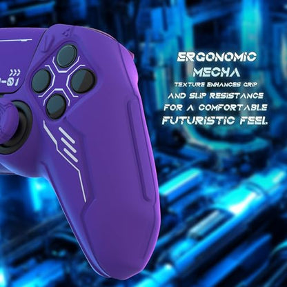 PlayVital Mecha Edition Silicone Cover Compatible with ps5 Controller with 2 Joystick Caps and 6 Stickers, Shockproof Non-Slip Grip Protector Accessories, Fits for ps5 Charging Station - Purple - color: Purple