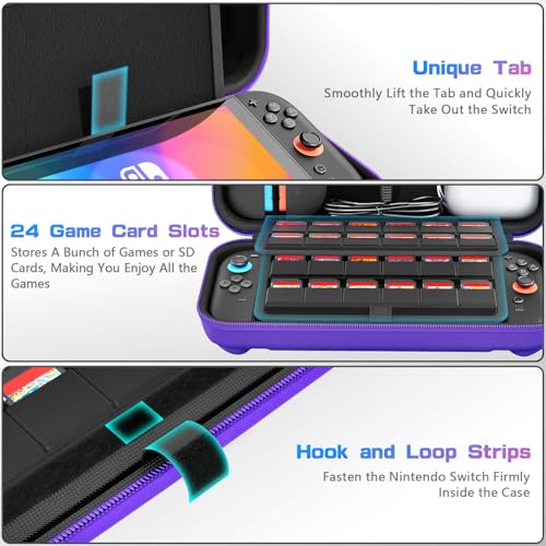 daydayup Switch Carrying Case Compatible with Nintendo Switch 2, with 24 Games Cartridges Protective Hard Shell Travel Carrying Pouch DS Case Purple - color: Purple, size: 2025-Inch