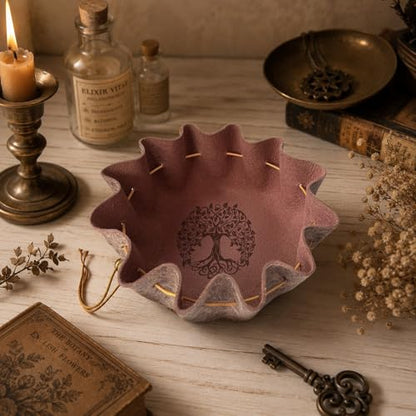 Leather Dice Tray with Life Tree Printed, 2-in-1 Collapsible Dice Rolling Tray & Drawstring Pouch, Portable Dice Bag for Tabletop Games, Rune Crystal Holder & Jewelry Storage - color: Pcd04y