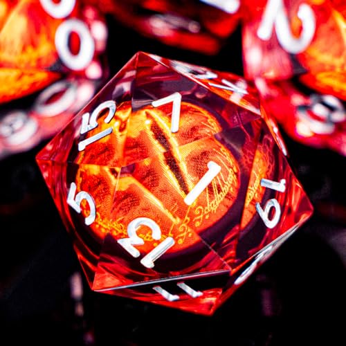 DND Gaze Eye Dice Set 7PCS Liquid Core Polyhedral Dice for Dungeons Dragons RPG Role Playing Game, Resin Sharp Edged D and D Dice with Gift Box D6 D8 D10 D12 D20 (Silver-Red) - color: Red Silver--xesl-13