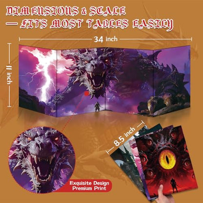 Byhoo DM Screen 2 PCS for D&D 5E - Artistic DND Screen Accessories - Swamp Widow & The Scarlet Eye, Waterproof Dry Erase Surface, Portable Tri-Fold A4 Size with Adjustable Stands - style: Monstrous Horror - 2PCS: Swamp Widow & The Scarlet Eye