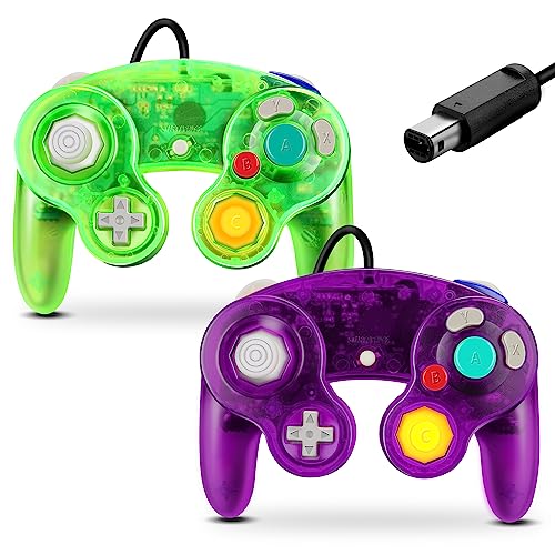 FIOTOK Gamecube Controller, Classic Wired Controller for Wii & Gamecube | Clear Purple & Clear Green-2Pack - color: Clear Purple & Clear Green