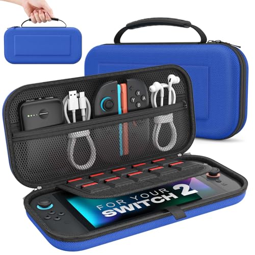 MoKo Carrying Case for Nintendo Switch 2 2025 Holds 10 Cartridges w/Pockets | Protective Hard Shell, Portable Travel Carry Case, Pouch for Switch 2 Accessories and Games, Indigo - color: Indigo, size: 10 Slots