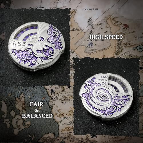 DNDND Dungeons and Dragons Roulette Spinner Dice 7-in-1 Spinner Metal D&D Dice Set with Gorgeous Gift Box for Dungeons and Dragon and Tabletop Game (Silver with Purple) - color: Dragon Silver Purple