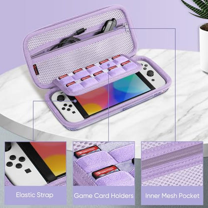 FINTIE Carrying Case for Nintendo Switch OLED Model 2021/Switch 2017, [Shockproof] Hard Shell Protective Cover Travel Bag with 10 Game Card Slots & Inner Pocket - color: lilac marble