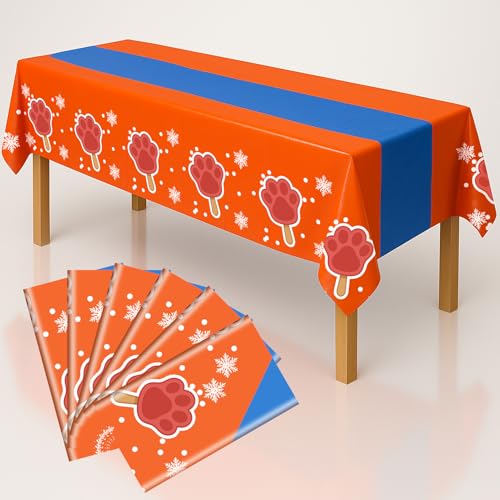 6 pcs Dog/Cat Paw Birthday Tablecloths, 54"x108" Plastic Disposable | Animal Theme Party Supplies, Puppy Table Covers, Rectangle Orange Blue Table Cloth, Ice Cream Summer Vacation Pool Party - color: Claw Ice Cream, size: 6pcs