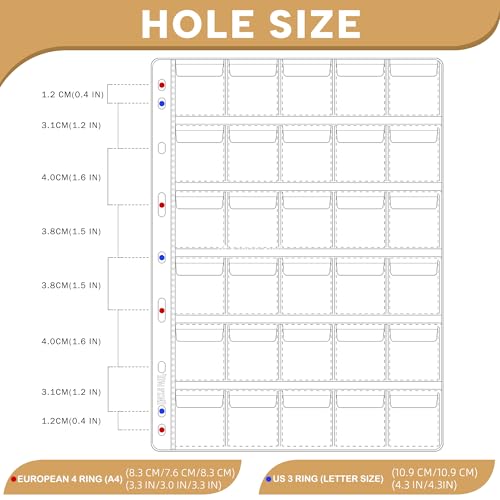 25 Sheets Coin Pocket Pages - 30 Pocket Standard 9-Hole 750 Pockets Inserts Collecting Sleeves for Coins [38mm X 34mm Each Pocket] CS0312530 - color: 30 Pocket(34mm X 38mm Each Pocket), size: 25 Sheets