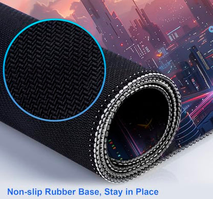 Digital Night Scene Office Art Desk Mat, Female Learning Computer Mouse Mat | Large Extended Mouse Pad; Full Desk Coverage; Waterproof Coating; Stable Anti-Slide Base For Gaming, Office, Study Daily Use - color: City Night Scene