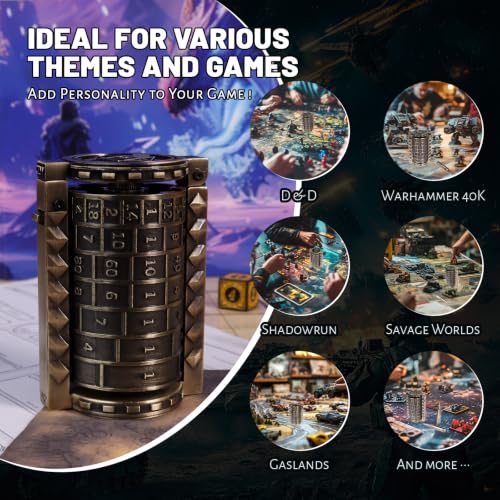 CZYY Rifle Bullet Dice Set, Metal 7 Polyhedral Dice Set for Tabletop Games | D4 to D20 & D%, Spinning Cylinder-Style Case, Cartridge Holder Belt, Gift for RPG Players & Collectors, Bronze - color: Bronze