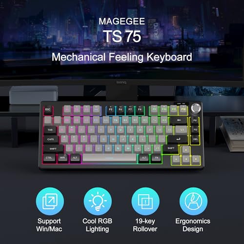 MageGee Mini 60% Gaming Keyboard, RGB Backlit 75 Key Ultra-Compact Keyboard, TS75 Ergonomic Waterproof Mechanical Feeling Office Computer Keyboards for PC, MAC, PS4, Xbox ONE Gamer - color: Black Gray RGB