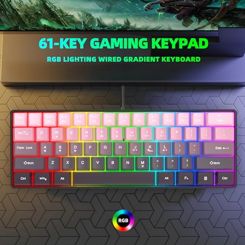 Snpurdiri 60% Wired Gaming Keyboard, 61 Keys RGB Backlit Ultra-Compact Small Gaming Keyboard, for PC/Mac Gamer, Typist, Travel, Easy to Carry on Business Trip (Pink-Black) - color: Gradient Pink and Black