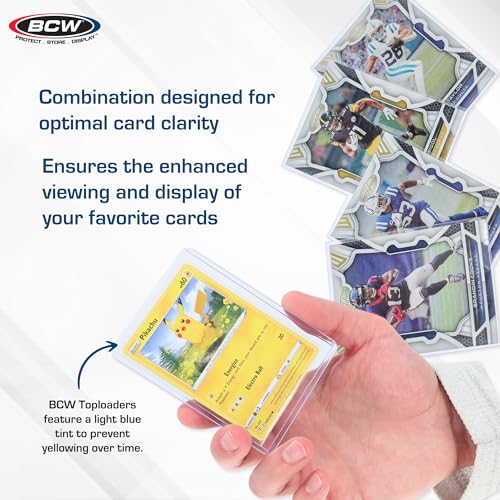 BCW Card Sleeves and Toploaders Combo Pack | 100 Toploaders & 100 Penny Sleeves - Protect, Store & Display Trading Cards | Acid-Free Card Protectors | Compatible with Sports Cards & TCG Cards - color: 100 Count