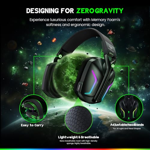 WESEARY Wireless Gaming Headset for Xbox Series X|S, 2.4GHz Ultra-Low Latency Headset with Noise Cancelling Mic for PC, PS5, PS4, Switch, Mac, 3D Surround Sound, Bluetooth 5.4, 50H Battery - color: Raven Black