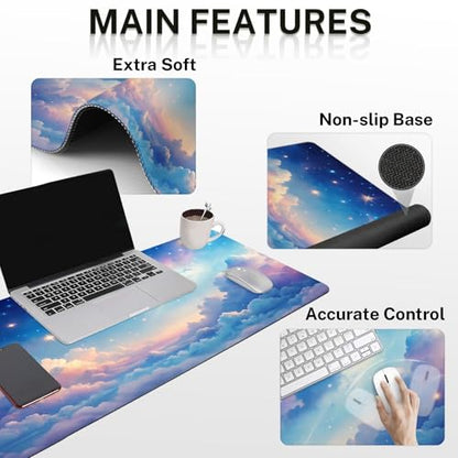 Arttown Keyboard Mouse Pad Set, 4 in 1 Desk Mat Set Starry Sky | Cloud Night Colorful Large Mousepad+Keyboard Wrist Rest+Mouse Wrist Rest+Coaster Ergonomic Design for Home Office Computer - color: Starry Sky