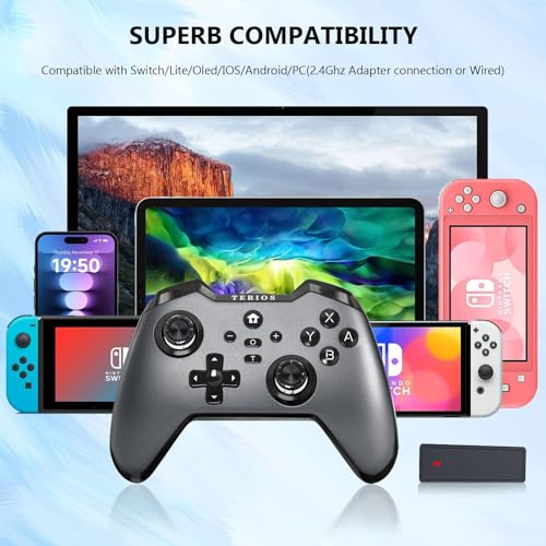 TERIOS T32 Pro Controller for Nintendo Switch/Oled/Lite/PC, Wireless Controller with Hall Effect Joystick/No Drift/NFC/Linear Motor/Turbo