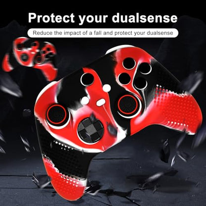 Anti-Slip Red Black Controller Skin,Studded Edition Protective Silicone Cover Skin Grips Compatible with Xbox Series X/S Controller and 6 PCS Thumb Grips Caps. - color: Red Black