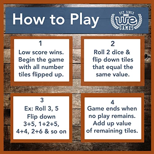 WE Games Shut the Box Dice Game - Classic Table Top Board Game for Adults and Families, Old World Wooden Box, 8.75 in. Travel Size, Walnut Stained Wood, 9 Numbers