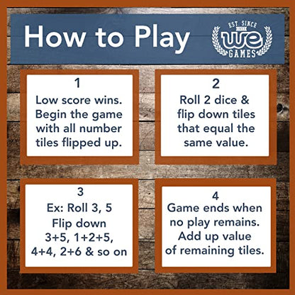 WE Games Shut the Box Dice Game - Classic Table Top Board Game for Adults and Families, Old World Wooden Box, 8.75 in. Travel Size, Walnut Stained Wood, 9 Numbers