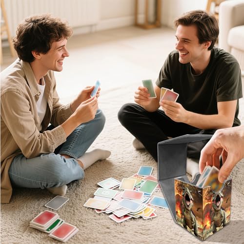 for MTG Deck Box, Commander Deck Case Fits 100 Double Sleeved Cards, PU Leather Storage Box, Compatible with Magic/TCG/PTCG/EDH/Sport Cards,Dinosaur - color: Dinosaur