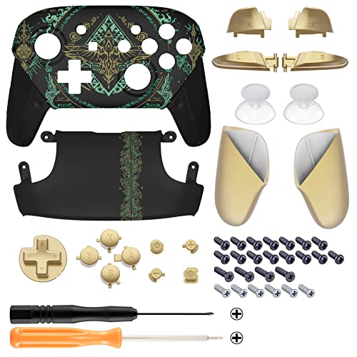 eXtremeRate Glow in Dark - Totem of Kingdom Black Faceplate Backplate Handles for Nintendo Switch Pro Controller, Replacement Grip Housing Shell Cover and Buttons for Switch Pro Controller - color: Glow in Dark - Totem of Kingdom Black