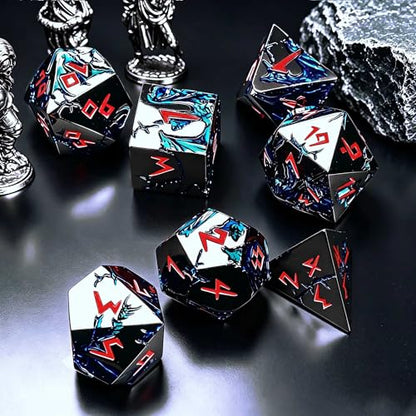 Blue Dragon Metal DND Dice Set, 7 Piece Weighted Polyhedral Dice for Dungeons and Dragons, Heavy Zinc Alloy RPG Dice with Engraved Numbers & Storage Gift Case for Pathfinder MTG Role Playing Games - color: Black Red