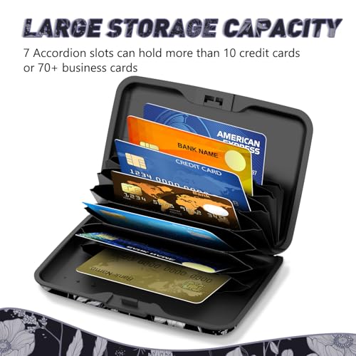 Credit Card Holder, Mini RFID Small Aluminum Card Wallet Business Card Case | Blocking Slim Metal RFID Blocking Front Pocket Wallet Hard Case Durable CC Holder for Women Girls, Black White Floral - color: Black White Floral