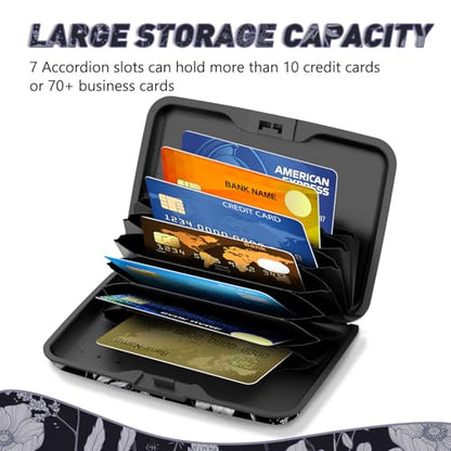 Credit Card Holder, Mini RFID Small Aluminum Card Wallet Business Card Case | Blocking Slim Metal RFID Blocking Front Pocket Wallet Hard Case Durable CC Holder for Women Girls, Black White Floral - color: Black White Floral