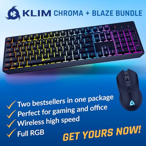 KLIM Chroma Wireless Keyboard and Mouse – RGB Backlit Gaming Combo, Rechargeable Wireless Keyboard & RGB Mouse, Durable & Ergonomic, Dual USB Receivers, Compatible with PC, Mac, PS4, PS5 - color: Black - Bundle