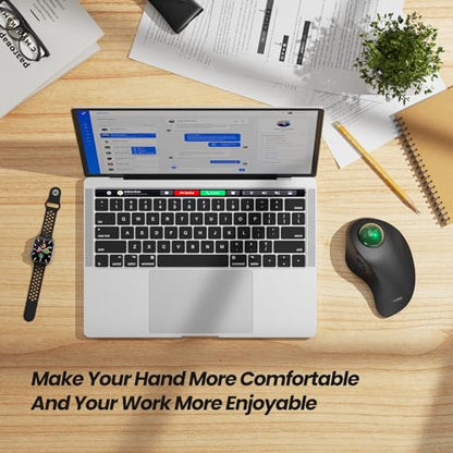 Nulea M505A Wireless Trackball Mouse Ergonomic 44mm Index Finger Control | Rechargeable rollerball mouse with 5 DPI levels,Bluetooth connection,smooth tracking,compatible with PC Mac Windows-Green - color: E-Green