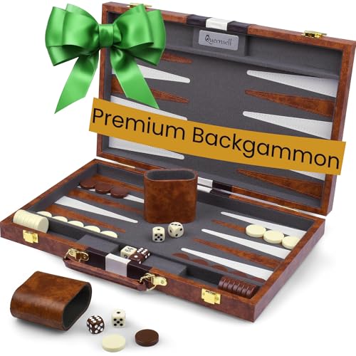 Large Backgammon Sets for Adults - Classic Board Games for 2 Players Adults and Kids - Premium Backgammon Set 15 inch Board and 32 Backgammon Pieces in Quality PU Leather Case - Gift for Man - style: Premium Brown
