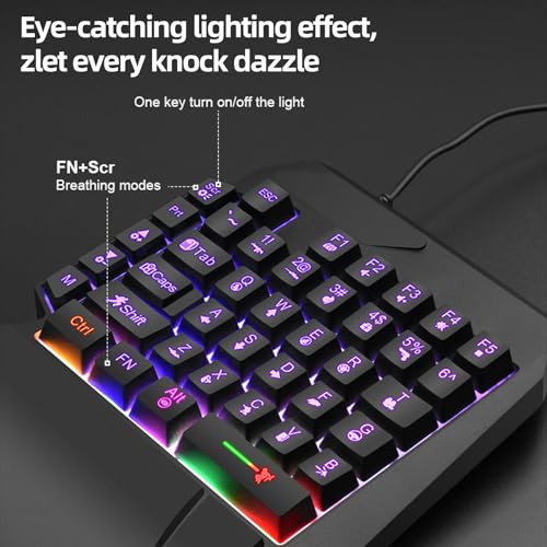 Wired One Handed Gaming Keyboard, 40 Keys RGB Backlit Portable Mini Gaming Keypad with Wrist Rest, Multimedia Keys, USB Plug and Play for FPS MOBA Game Simulator