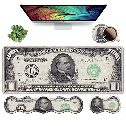 Ergonomic Keyboard Wrist Rest and Mouse Pad Wrist Rest Set, Large XXL Gaming Mousepad 31.5"x 11.8", Memory Foam, Easy Typing Pain Relief, Multifunctional Desk Mat for Office & Home, 1000 Dollar Bill - color: 1000 Dollar Bill