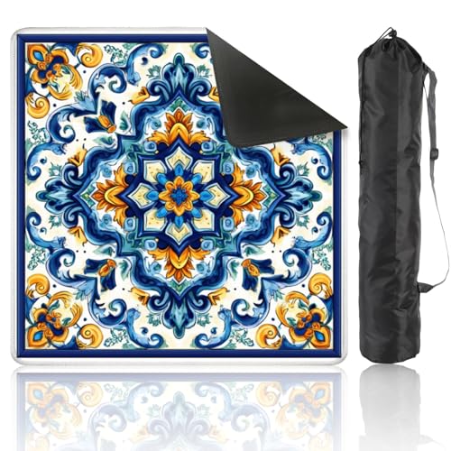 Mahjong Mat 31.5" x 31.5" Blue Gold Ornamental Mandala Floral Baroque Details Non-Slip Noise Reduction Mahjong Tiles Table Cover for Dominoes Poker Card Board and Tile Games - color: Color12