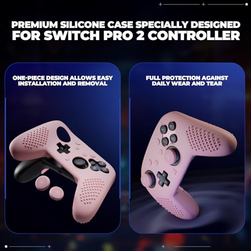 PlayVital Silicone Cover Skin for Nintendo Switch 2 Pro Controller – 3D Studded Edition Anti-Slip Grip Protector Case for Switch 2 Pro with Button Cap, Thumb Grips & Sticker - Cherry Blossoms Pink - color: Cherry Blossoms Pink
