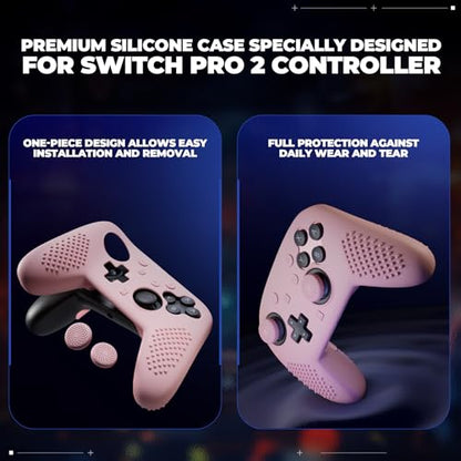 PlayVital Silicone Cover Skin for Nintendo Switch 2 Pro Controller – 3D Studded Edition Anti-Slip Grip Protector Case for Switch 2 Pro with Button Cap, Thumb Grips & Sticker - Cherry Blossoms Pink - color: Cherry Blossoms Pink