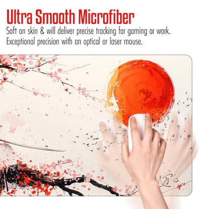 VNDL Large Japanese Gaming Mouse Pad, White and Red, Premium Non-Slip Anime Desk Pad for Office, Extended XL XXL Mouse Mat and Laptop Pad, Waterproof and Stiched Edges 31.5 x 15.7 in (sam3) - color: sam3