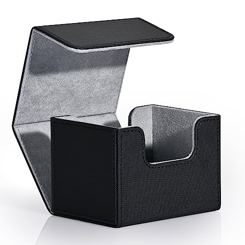ZLCA Card Deck Box for Trading Cards, MTG Commander Deck Box Holds 120+ Single Sleeved Cards, Leather Magnetic Card Storage Box Fits for Magic the Gathering TCG CCG (Black) - color: A1-Black, size: A-Horizontal