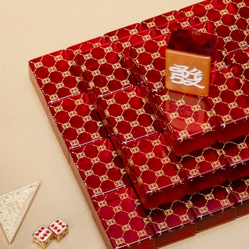 Luxury Mahjong Set in Elegant Gift Box with Large Acrylic Tiles | Chinese Mahjong Game Set for Adults, Easy-to-Handle Tiles, Luxury Tabletop Set for Gifting, Family Gatherings & Travel - color: Red 2